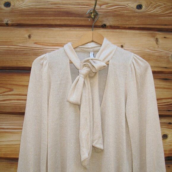 Revolve X Rachel Pally Gold Lurex Scarf Tie Neck Sweater - Picture 4 of 8